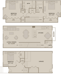 Floor Plan  3 bed 2.5 Bath 1466 square feet floor plan E